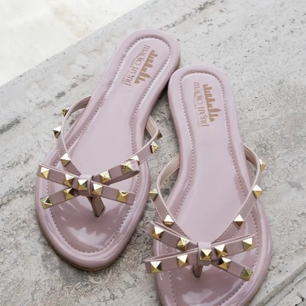 Pink sandals with gold studs